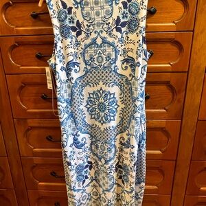 Charter Club Blue and White Floral Midi Dress